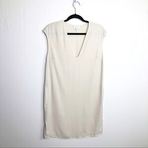 BABATON V neck cream shift mini dress